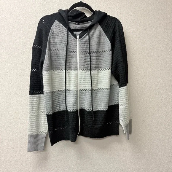 Black Gray Colorblock Zip Hoodie XL Knit Sweater Casual Fall Layer - Picture 2 of 7